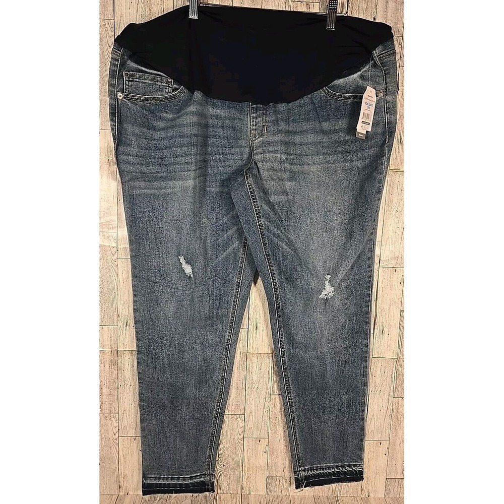Time & Tru Jeans Maternity 2X Skinny Straight Legs Distressed Light Wash NEW